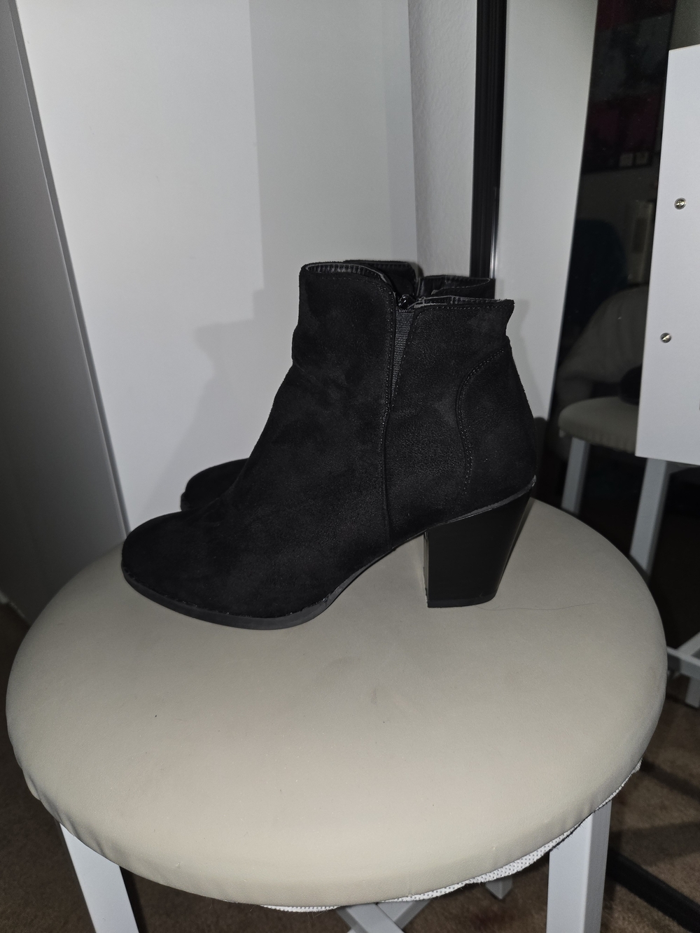 Charles Albert Black Suede-Look Ankle Booties